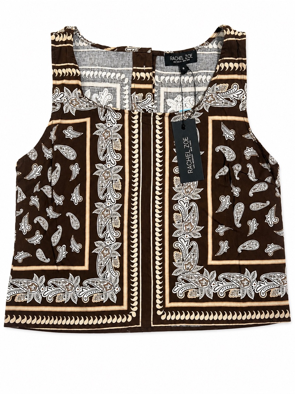 Rachel Zoe Tropical Print Sleeveless Crop Top Brown Ivory S NWT Resort Chic